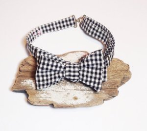 black and white check bow tie
